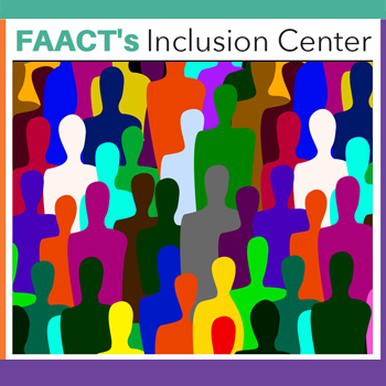 FAACT DEI Resource Center poster with colorful outlines of people